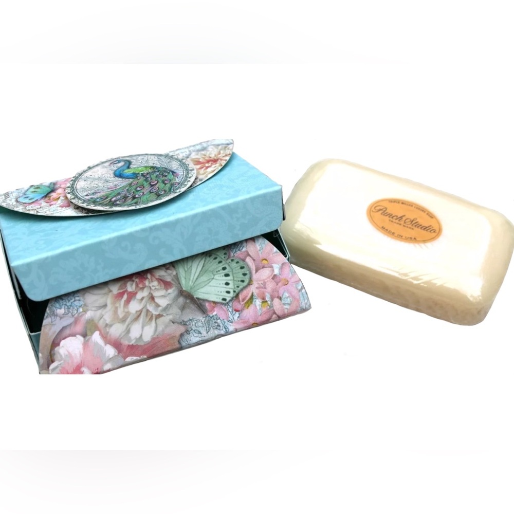 Punch Studio Lacy Peacock Decorative Trifold Box Embossed Lavender Soap (67611)